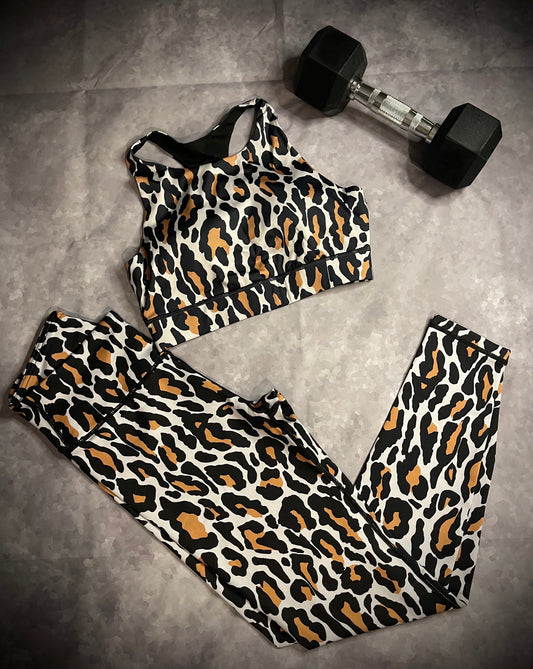 Leopard Legging and Sport Bra Black Set