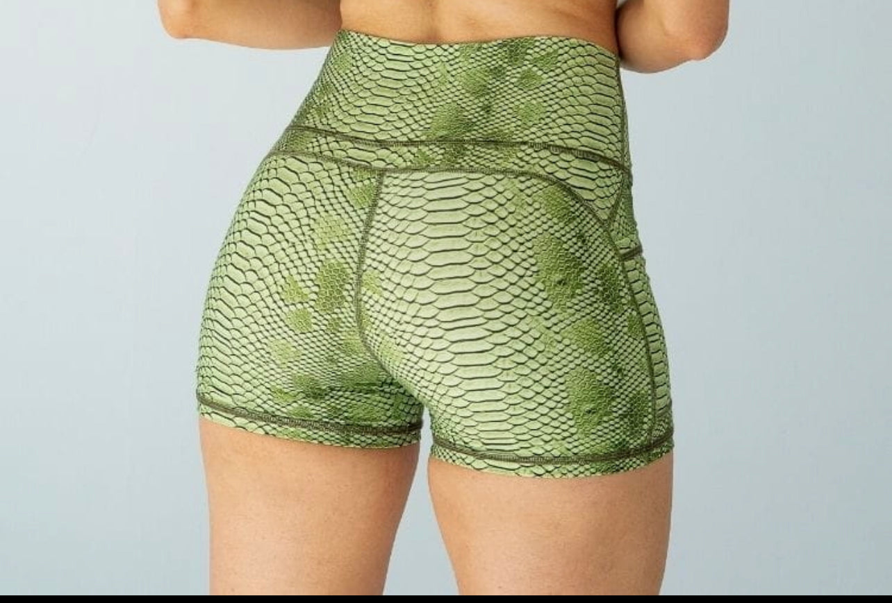 Kathyana Green Snake Print Pocket Shorts