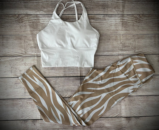 White Sport Bra and Tiger Print legging 2 Pc Set