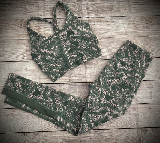 Green Feather 2pc Sport Bra and legging
