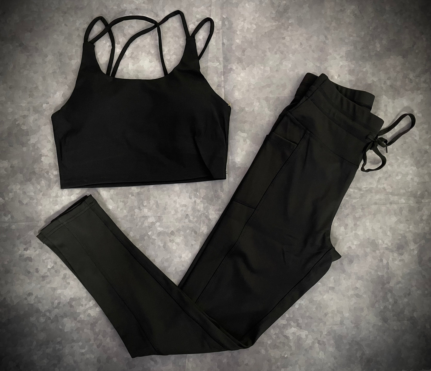 Black String Legging and Sport Bra 2pc Set